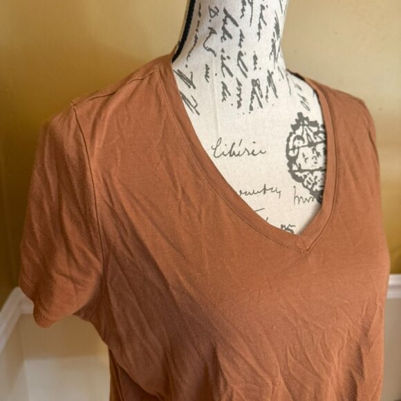 Mott & Bow Fitted V-Neck Marcy Tee in Cardamon (rust) Size XL - Picture 5 of 9